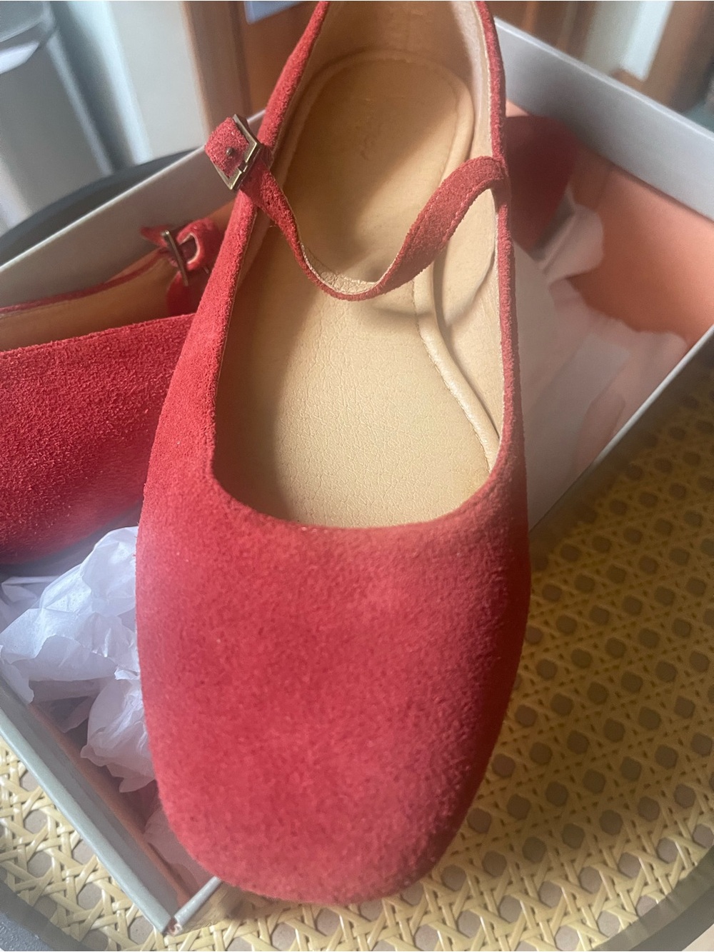 Crown Vintage Red Suede Mary Jane Flats - Picture 1 of 7